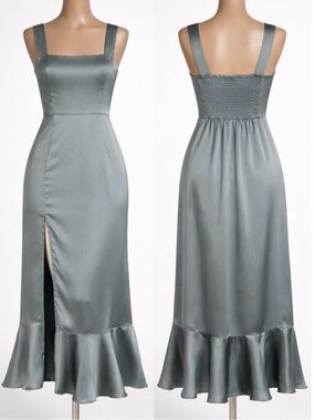 Show Me Your Mumu Claire Midi Dress Sage Luxe Satin Bridesmaid NWOT Medium